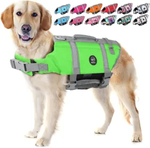 EMUST Life Jackets for Dogs, Adjustable Small/Medium/Large Dog Swim Vest for Water Safety Pet Life Vest with Rescue Handle Safety Vest for Swimming Pool Beach Boating, XL, NewGreen