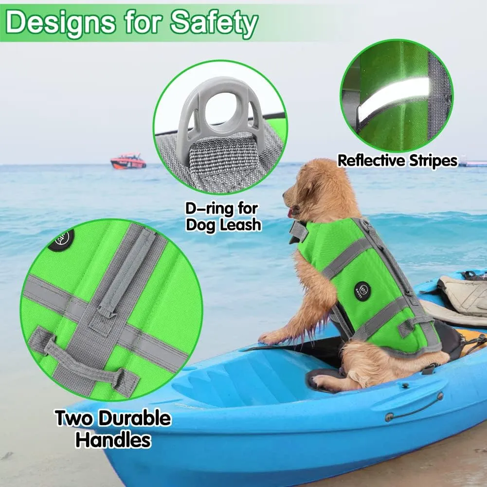 EMUST Life Jackets for Dogs, Adjustable Small/Medium/Large Dog Swim Vest for Water Safety Pet Life Vest with Rescue Handle Safety Vest for Swimming Pool Beach Boating, XL, NewGreen
