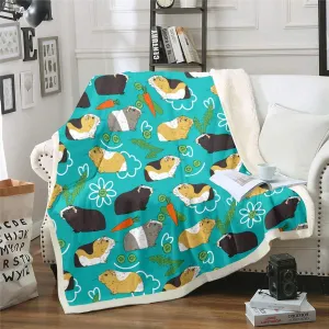 Erosebridal Kids Guinea Pig Sherpa Blankets Cavia Porcellus Blanket Throw for Boys Girls Popular Household Pet Animal Fleece Blankets Dairy Carrot Cartoon Fuzzy Blanket Queen 90"X90" Green Blue Red