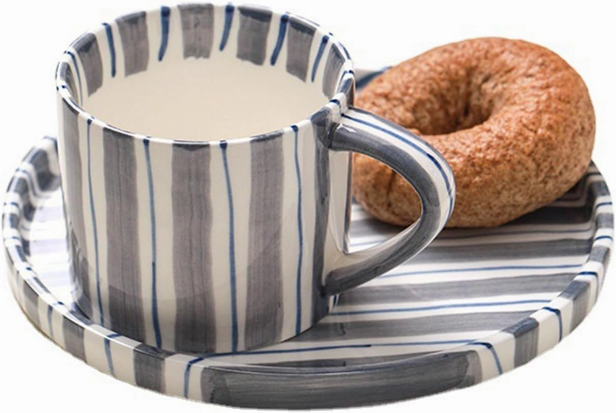 Espresso Cups Ceramic Coffee Mug Series European Striped Dot Coffee Cup And Saucer Mug Cake Plate Afternoon Tea Set Tea Cup And Saucer,A
