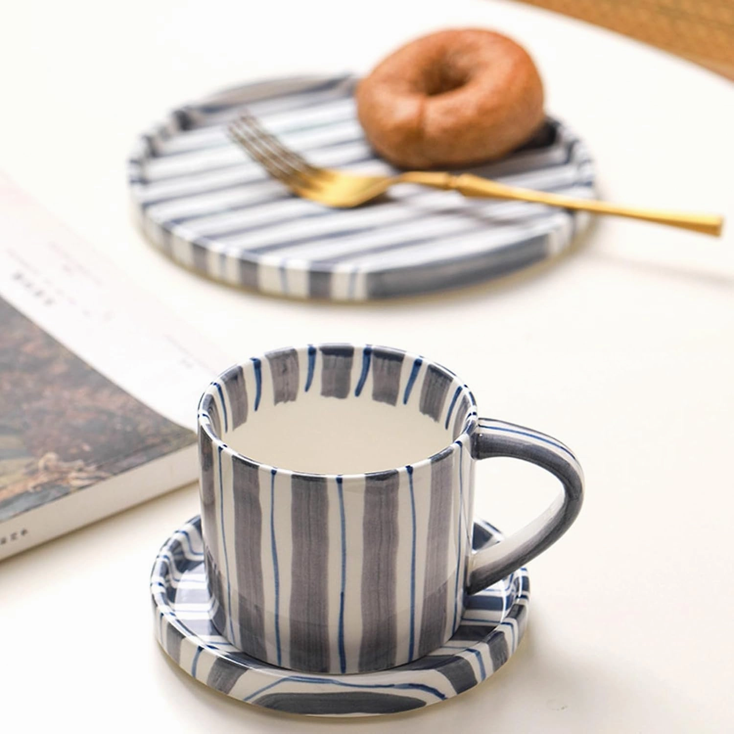 Espresso Cups Ceramic Coffee Mug Series European Striped Dot Coffee Cup And Saucer Mug Cake Plate Afternoon Tea Set Tea Cup And Saucer,A