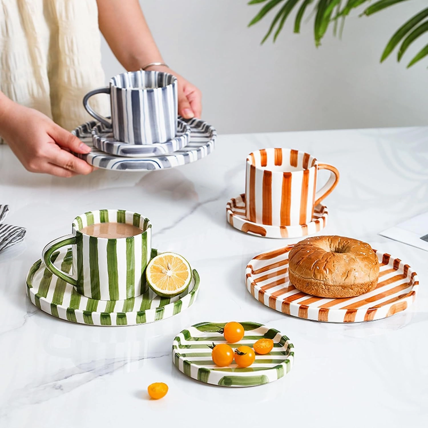 Espresso Cups Ceramic Coffee Mug Series European Striped Dot Coffee Cup And Saucer Mug Cake Plate Afternoon Tea Set Tea Cup And Saucer,A