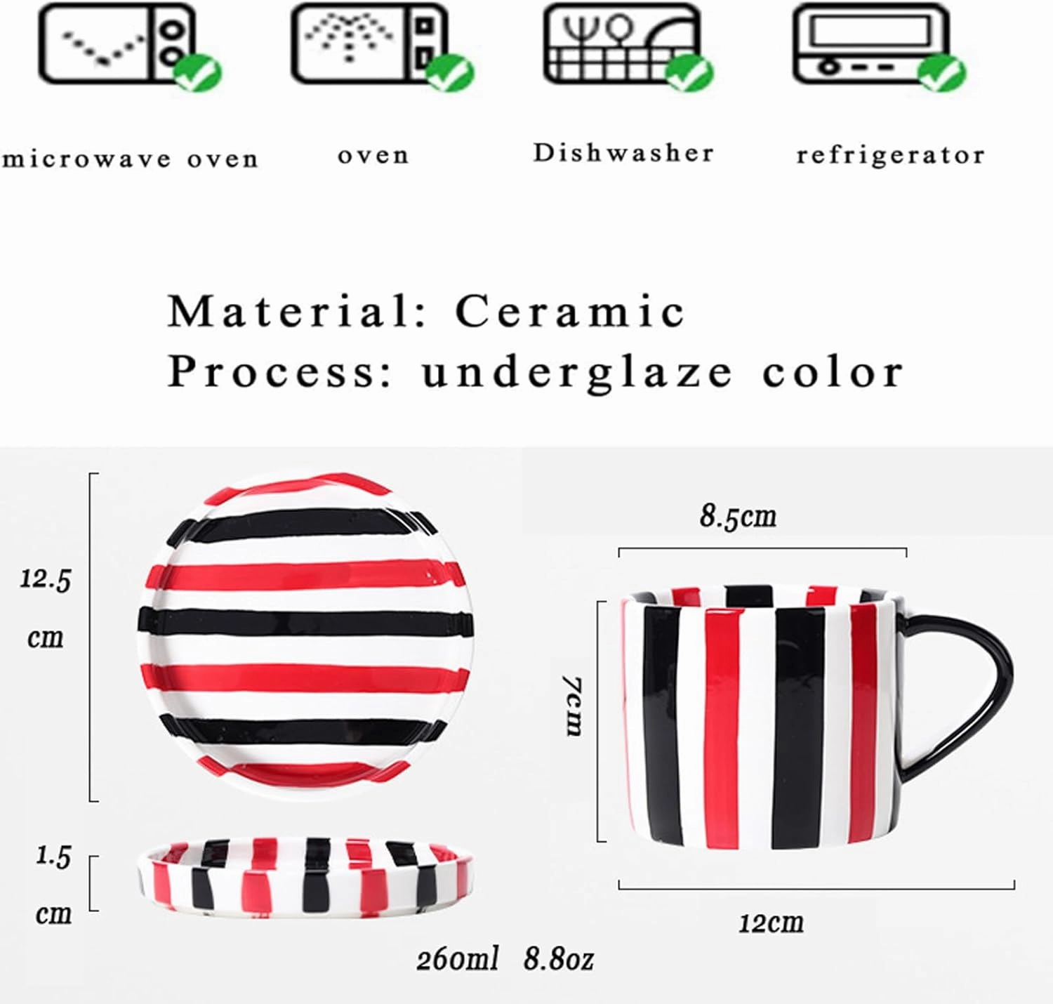 Espresso Cups Ceramic Coffee Mug Series European Striped Dot Coffee Cup And Saucer Mug Cake Plate Afternoon Tea Set Tea Cup And Saucer,Redblack