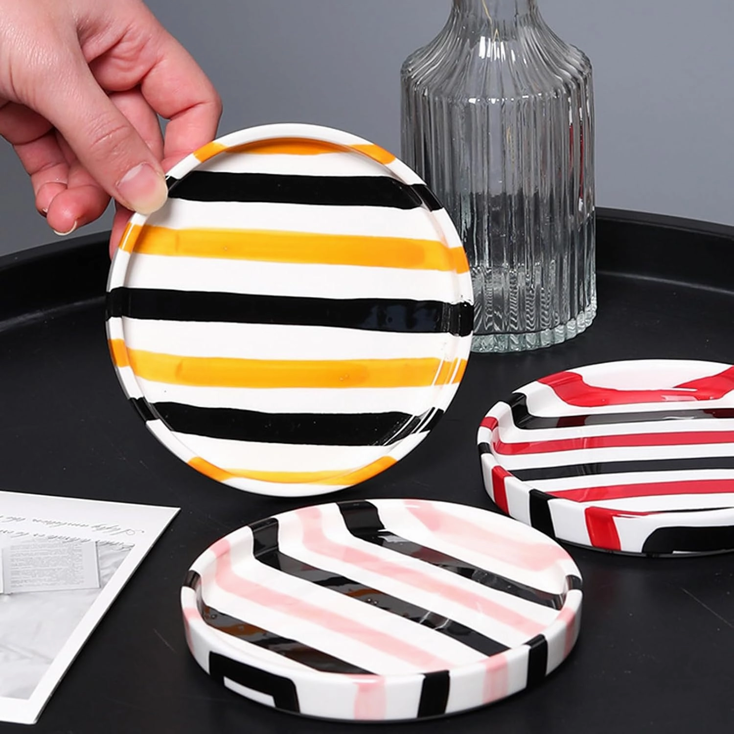 Espresso Cups Ceramic Coffee Mug Series European Striped Dot Coffee Cup And Saucer Mug Cake Plate Afternoon Tea Set Tea Cup And Saucer,Redblack