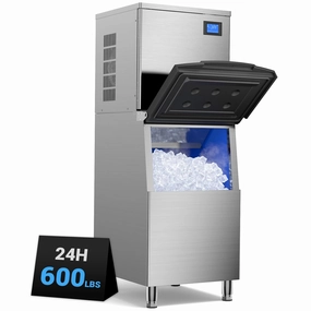 ETL Listed 600LBS/24H Commercial Ice Machine,560LBS Large Capacity Industrial Ice Maker,Ice Ready in 5-15min,Filter 99% of Impurities,with Self-Cleaning & Timing Function,for Restaurant,Cafe,Bar,etc