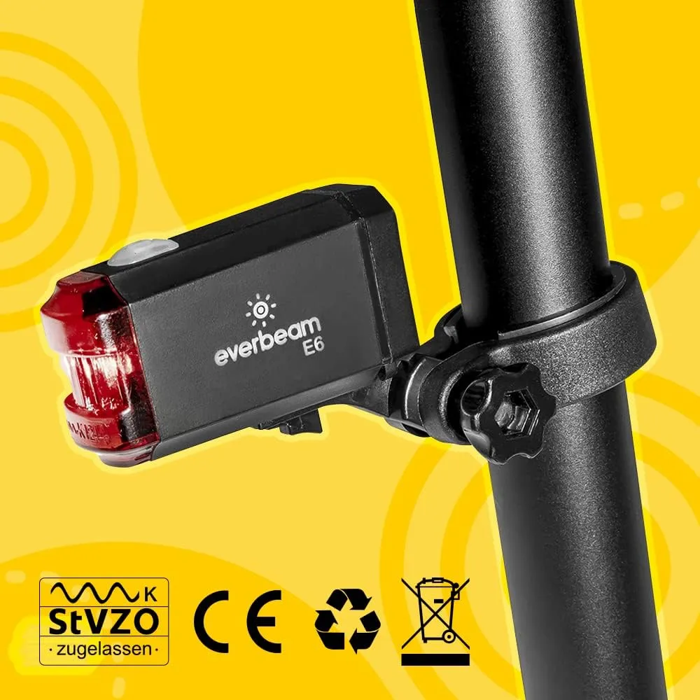 Everbeam Bike Lights Front and Back LED Bike Light Set. StVZO Rechargeable, for Night Riding, USB Bicycle Light Safety Light Beam for Cars