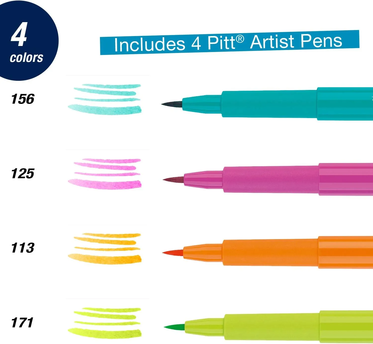 Faber-Castell Pitt Artist Pens - Brush Lettering - 4 Bright Colors