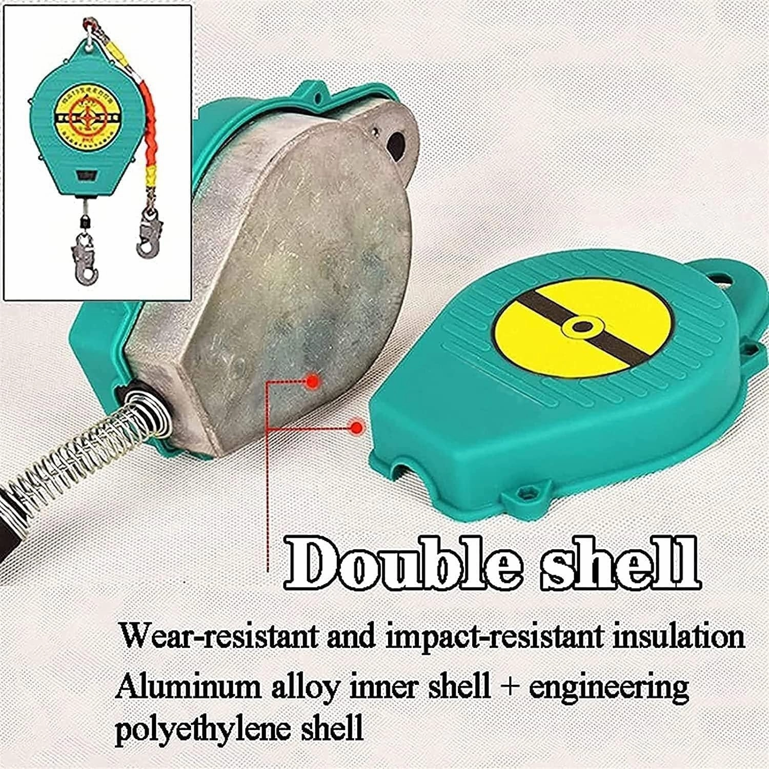Fall Protection Self-Retracting Lifeline with Shock Absorbing Lanyard, 5m Height Safety Device for Roofing & Construction