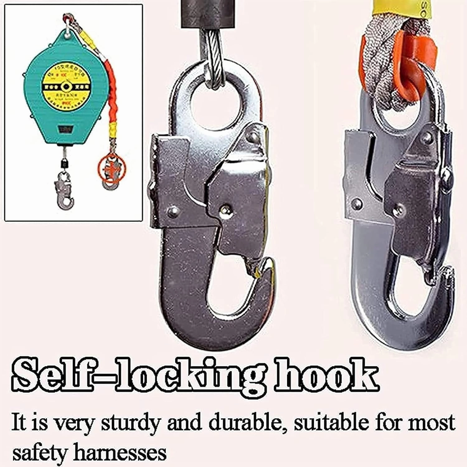 Fall Protection Self-Retracting Lifeline with Shock Absorbing Lanyard, 5m Height Safety Device for Roofing & Construction