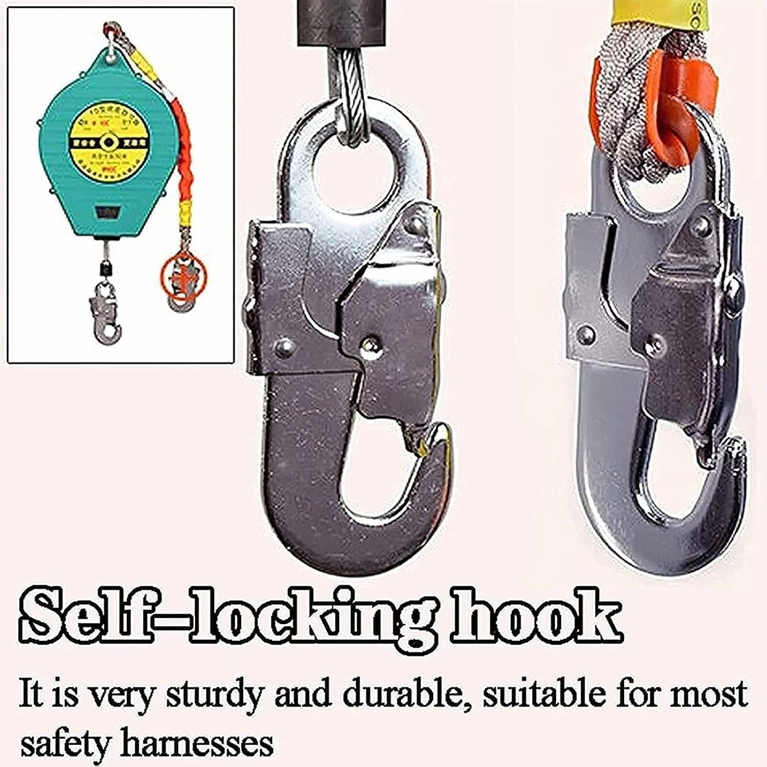 Fall Protection Self-Retracting Lifeline with Shock Absorbing Lanyard, 5m Height Safety Device for Roofing & Construction