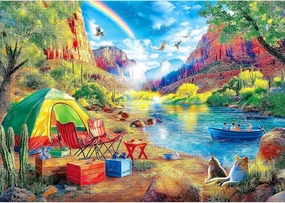 Fantasy Rainbow Valley Fairy Landscape Jigsaw Puzzles for Adults 1000 Piece Summer Picnic Lake Puzzle for Adults with Letters on Back Home Decors Family Challenge Toys for Men Women Elders Seniors