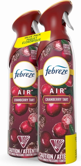Febreze Cranberry Tart Christms Scented Air Freshener, Twin Pack, Odor Fighter Spray Holiday Air Freshener, Limited Edition-Winter Collection, 8.8 Oz Each