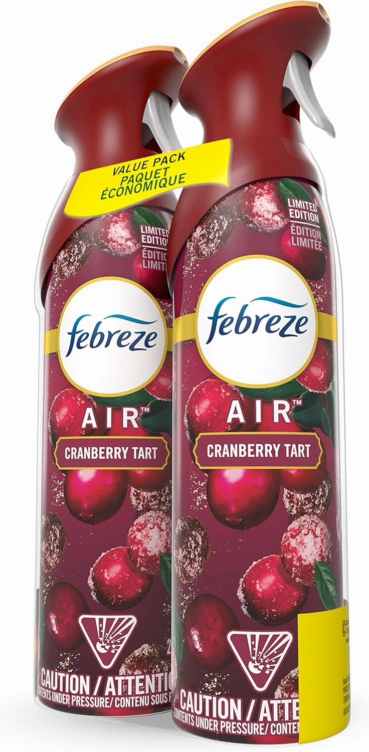 Febreze Cranberry Tart Christms Scented Air Freshener, Twin Pack, Odor Fighter Spray Holiday Air Freshener, Limited Edition-Winter Collection, 8.8 Oz Each