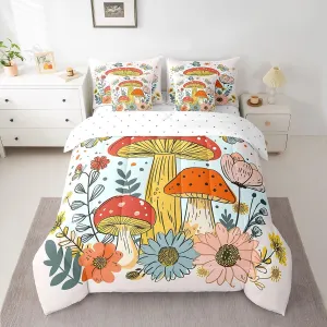 Feelyou Cute Mushroom Bed Set Includes Comforter, Sheet Set, Pillowcases & Pillow Covers Twin Size Wild Mushroom Stuff 7 Pieces Bedding Set, for Kids Kawaii Fungus Bed in a Bag, Teens Decor Floral