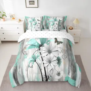 Feelyou Flower Comforter Set Full Size 7 Pieces Vintage Floral Bedding Set for All Season Butterfly Garden Flower Bed in a Bag with Comforter, Sheets, Pillowcases & Cushion Cover