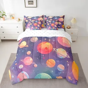 Feelyou Purple Solar System Twin Size 7 Pieces Comforter Set with Sheets Outer Space Bed in a Bag for Kids Teens Adults Universe Planets Bedding Set Galaxy Bed Set Room Decor