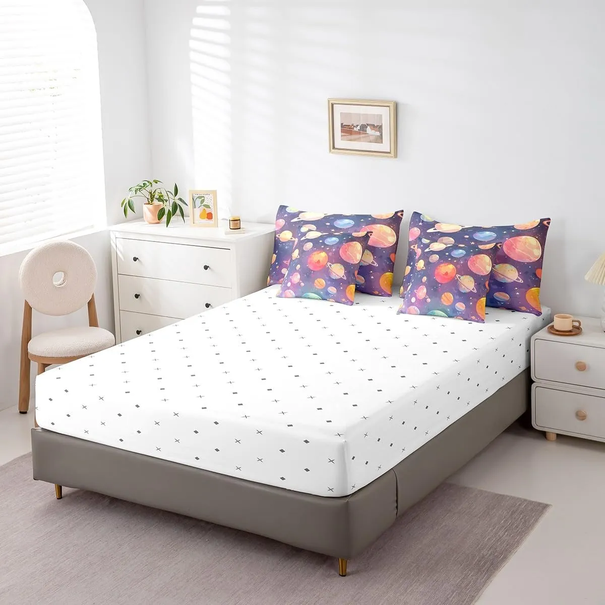 Feelyou Purple Solar System Twin Size 7 Pieces Comforter Set with Sheets Outer Space Bed in a Bag for Kids Teens Adults Universe Planets Bedding Set Galaxy Bed Set Room Decor