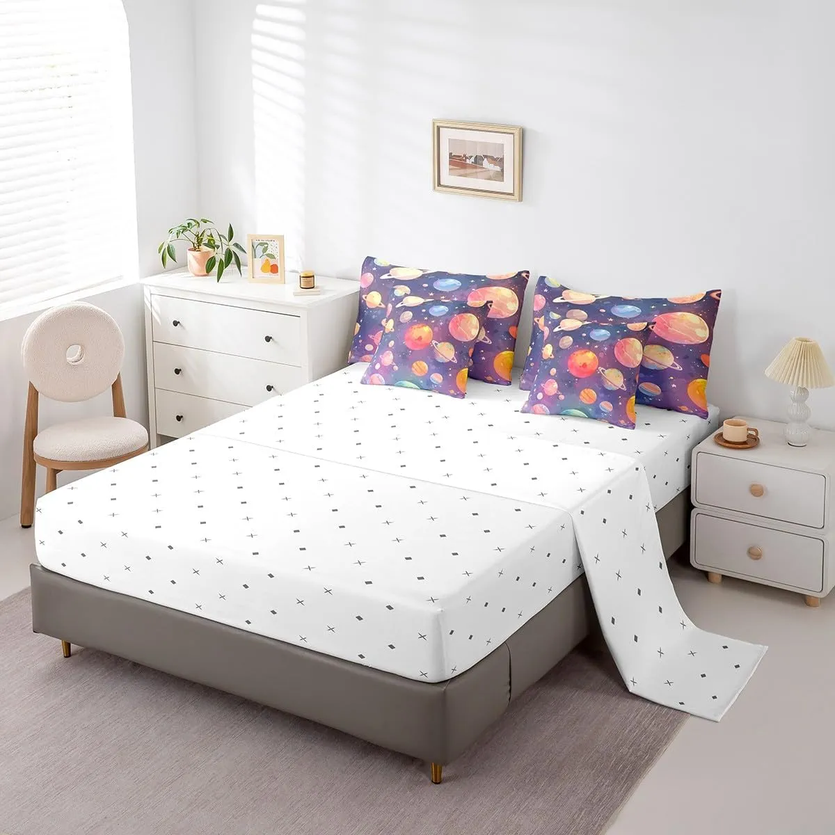 Feelyou Purple Solar System Twin Size 7 Pieces Comforter Set with Sheets Outer Space Bed in a Bag for Kids Teens Adults Universe Planets Bedding Set Galaxy Bed Set Room Decor