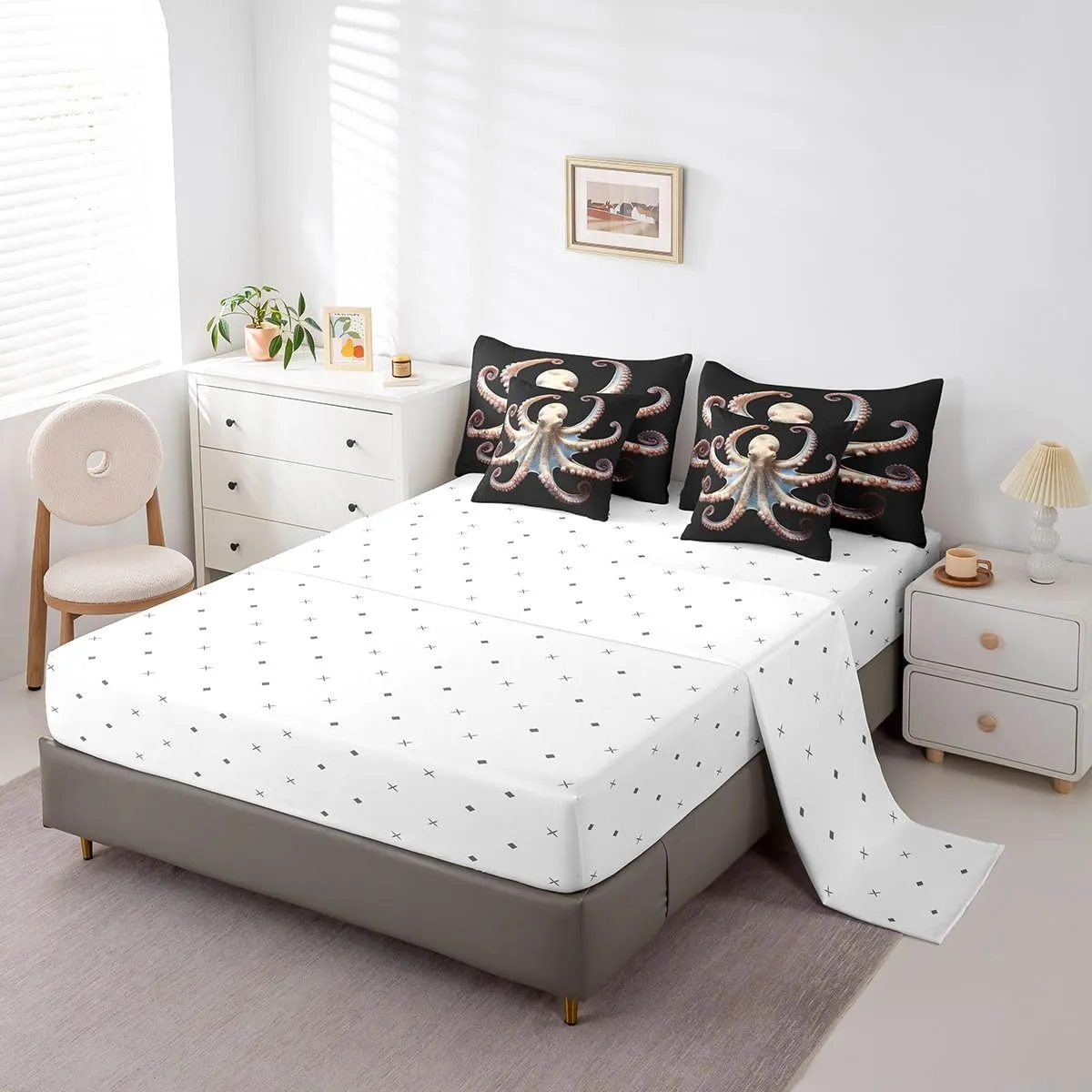 Feelyou Queen Comforter Set 7 Pcs 3D Octopus Bedding Set Octopus Tentacles Bed in a Bag for Kids Adults Sea Marine Themed Comforter Underwater Animal Bed Set with Sheets, Pillowcases, Pillow Covers