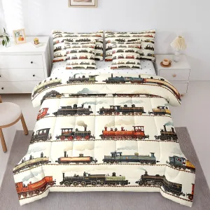 Feelyou Vintage Train Comforter Set Queen 7 Pcs Retro Steam Engine Boys Girls Retro Steam Locomotive Train Bedding Set Vehicle Train Bed in a Bag with Comforter, Sheets, Pillowcases & Cushion Cover