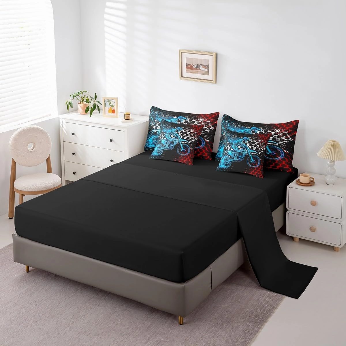 Feelyou Boys Dirt Bike Comforter Set with Sheets Extreme Sports 7 Piece Bedding Set Twin Size for Kids Racing Motocross Bed in a Bag Motorcycle Teens Bed Set