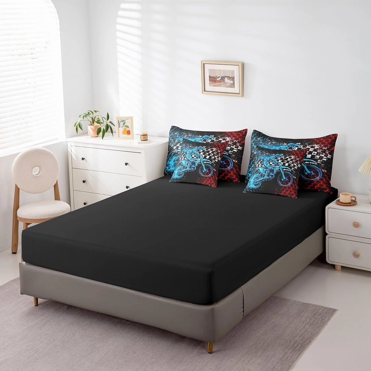 Feelyou Boys Dirt Bike Comforter Set with Sheets Extreme Sports 7 Piece Bedding Set Twin Size for Kids Racing Motocross Bed in a Bag Motorcycle Teens Bed Set