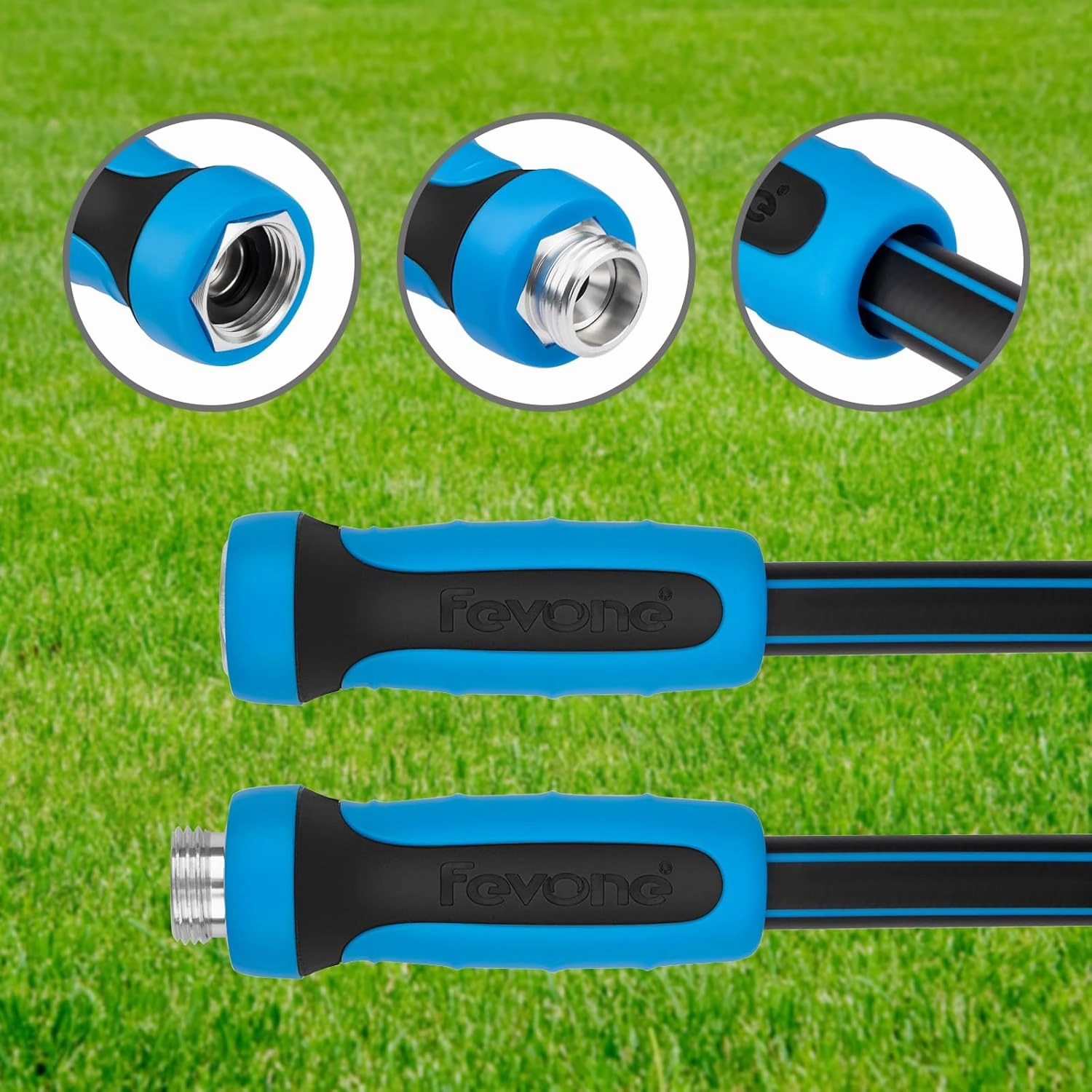 Fevone 105 ft Garden Hose, 2-Year Warranty Offered by Manufacturer, Heavy Duty Water Hose, Hybrid Polymer, Kink Resistance, 3/4" GHT Aluminum Fittings, 5/8" ID, 600 PSI, Drinking Water Safe (GH8)