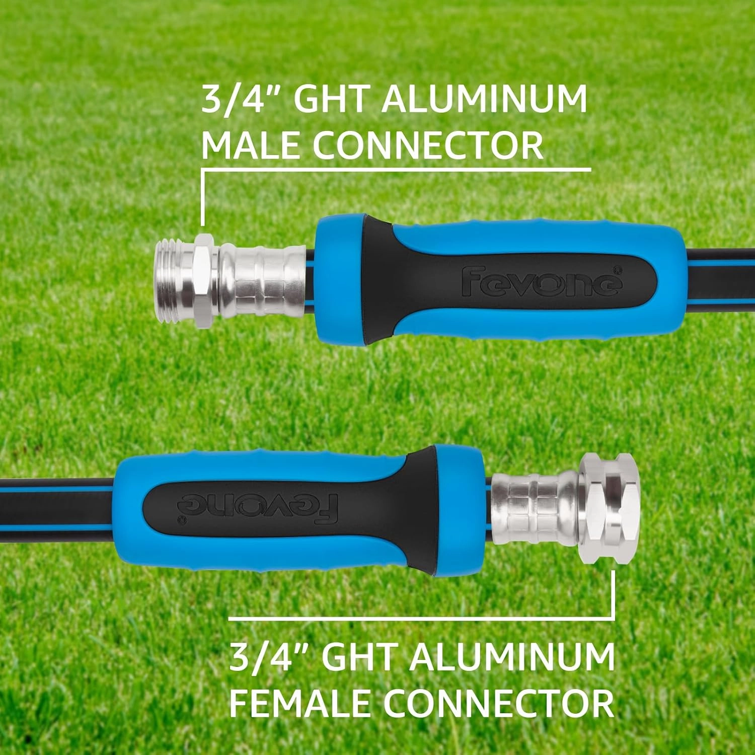 Fevone 105 ft Garden Hose, 2-Year Warranty Offered by Manufacturer, Heavy Duty Water Hose, Hybrid Polymer, Kink Resistance, 3/4" GHT Aluminum Fittings, 5/8" ID, 600 PSI, Drinking Water Safe (GH8)