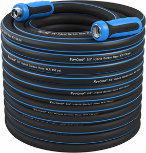 Fevone 105 ft Garden Hose, 2-Year Warranty Offered by Manufacturer, Heavy Duty Water Hose, Hybrid Polymer, Kink Resistance, 3/4" GHT Aluminum Fittings, 5/8" ID, 600 PSI, Drinking Water Safe (GH8)