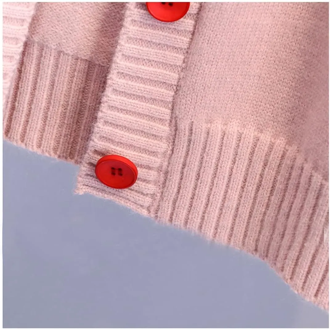 FindThy Women's Cute Cardigan Sweater Kawaii Love Heart Print Y2K Button Knitted Outerwear