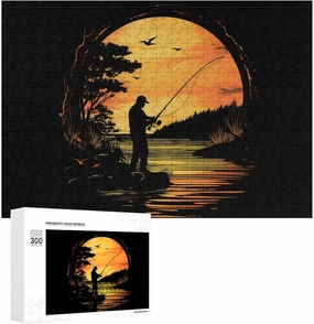 Fish Fishing Lover Funy Jigsaw Puzzles Wooden Intellectual Puzzles Adults Brain-Teasing Game for Idea Gift