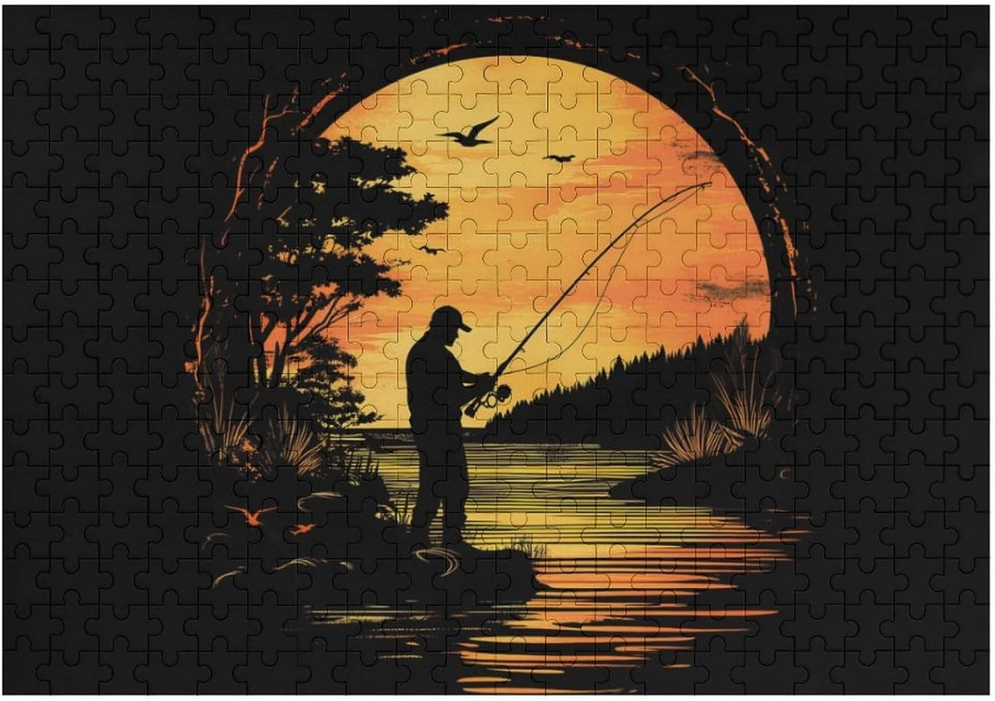 Fish Fishing Lover Funy Jigsaw Puzzles Wooden Intellectual Puzzles Adults Brain-Teasing Game for Idea Gift