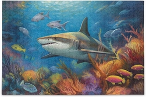 Fish Shark Coral Orange Jigsaw Puzzle 500 Piece, Educational Intellectual Decompression Puzzle Game Jigsaw Puzzle for Adult Active Thinking Party Entertainment, Family Games