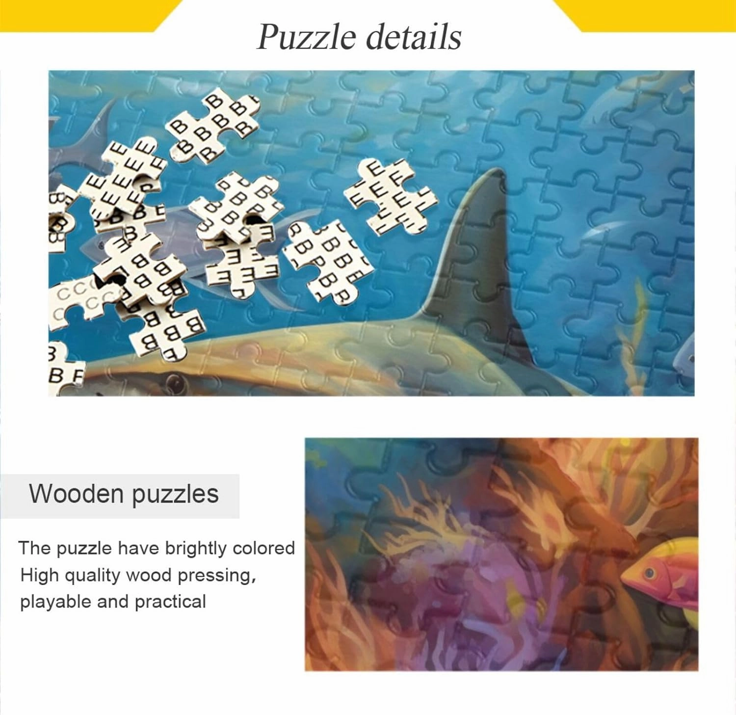 Fish Shark Coral Orange Jigsaw Puzzle 500 Piece, Educational Intellectual Decompression Puzzle Game Jigsaw Puzzle for Adult Active Thinking Party Entertainment, Family Games