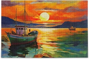 Fishing Boat Painting Jigsaw Puzzles for Adults 1000 Piece, Puzzles 1000 Pieces for Adults Challenging Kids Teens Family Puzzle Game