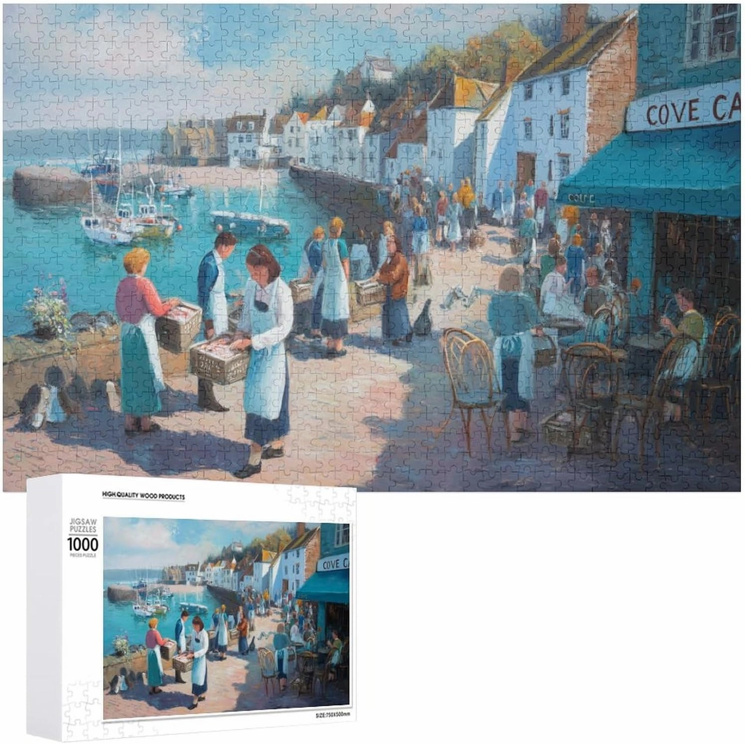 Fishing Port 1000 Piece Jigsaw Puzzle,Seafood Market Wooden Puzzle for Adults, Challenging Family Games,1000 PCS