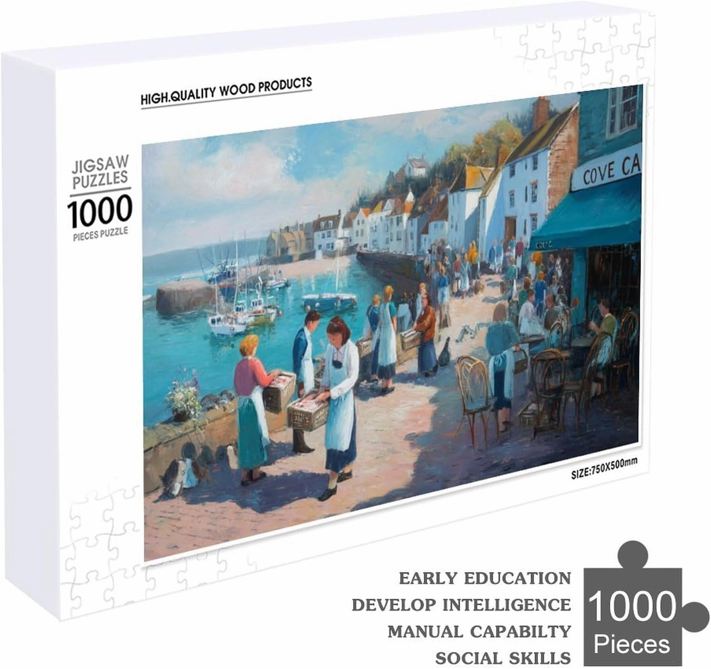 Fishing Port 1000 Piece Jigsaw Puzzle,Seafood Market Wooden Puzzle for Adults, Challenging Family Games,1000 PCS