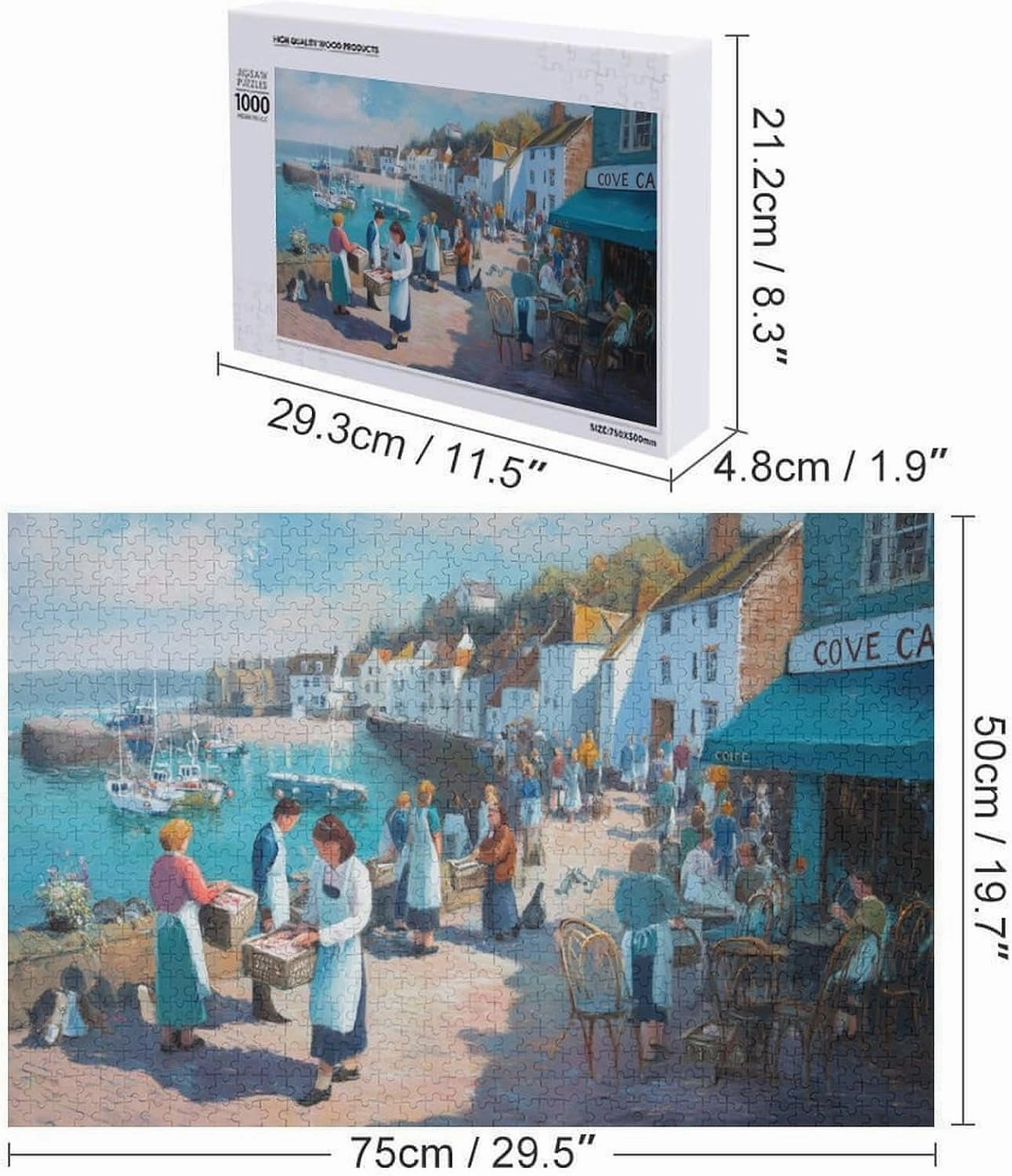 Fishing Port 1000 Piece Jigsaw Puzzle,Seafood Market Wooden Puzzle for Adults, Challenging Family Games,1000 PCS