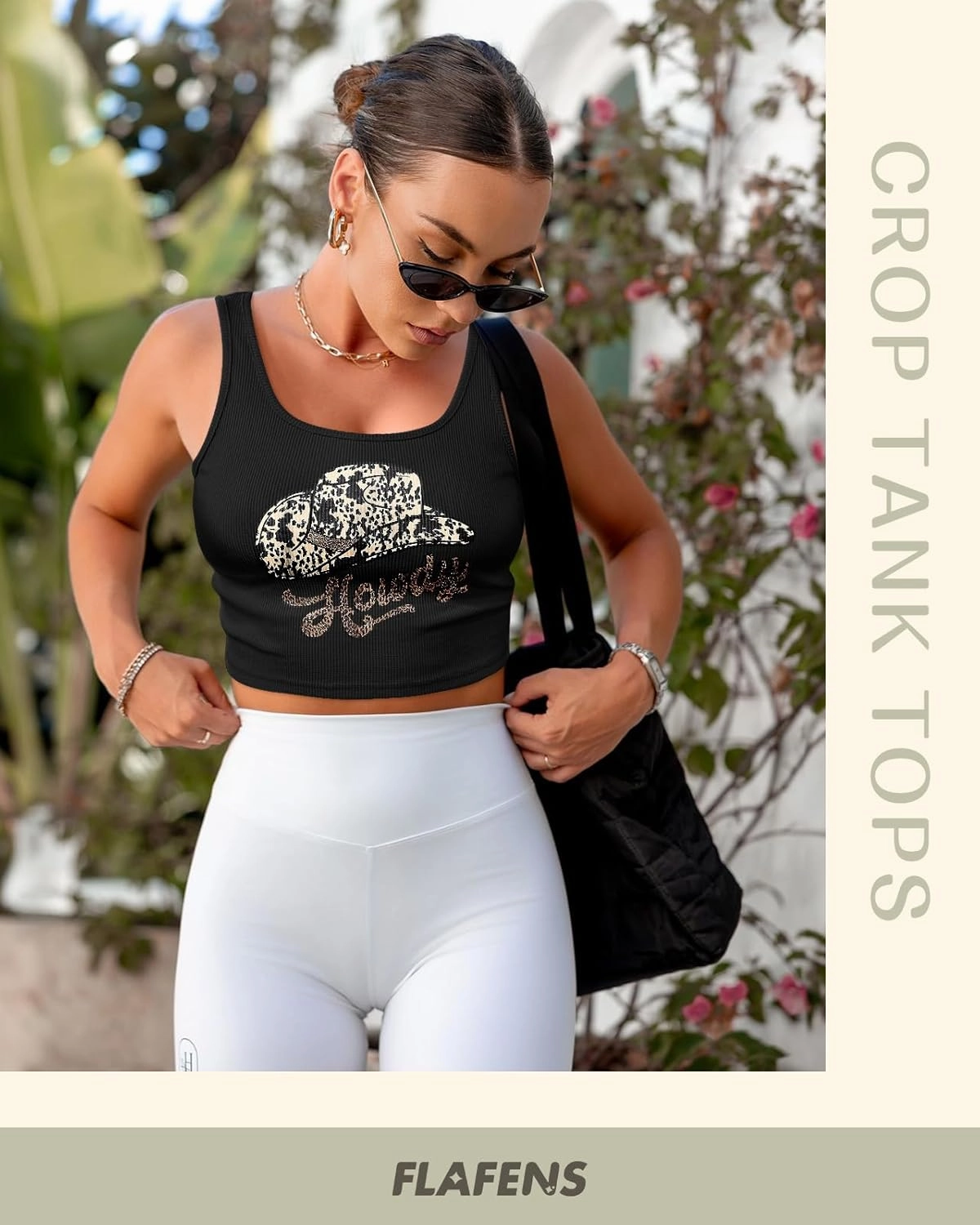 Flafens Crop Tops for Women Summer Tank Tops - Cute Ribbed U Neck Graphic Sleeveless T Shirts Yoga Gym Short Tanktops