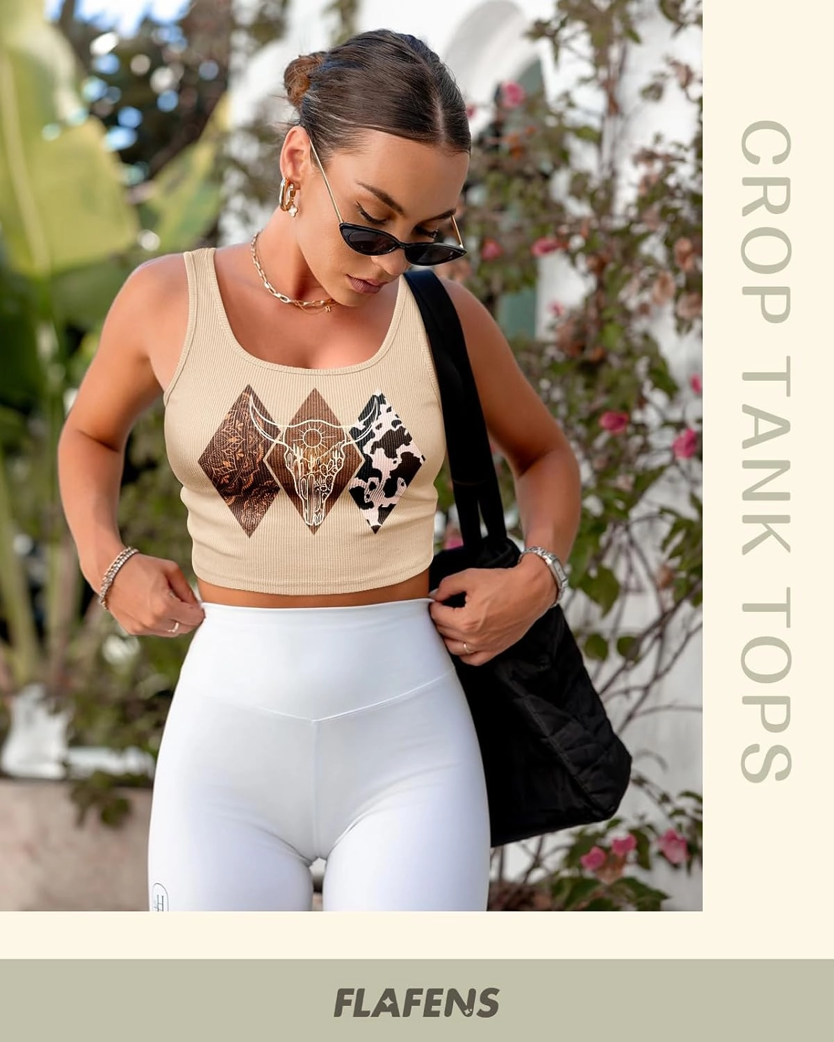 Flafens Crop Tops for Women Summer Tank Tops - Cute Ribbed U Neck Graphic Sleeveless T Shirts Yoga Gym Short Tanktops