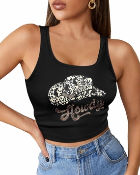 Flafens Crop Tops for Women Summer Tank Tops - Cute Ribbed U Neck Graphic Sleeveless T Shirts Yoga Gym Short Tanktops