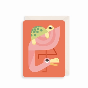 Flamingo & Turtle Greetings Card