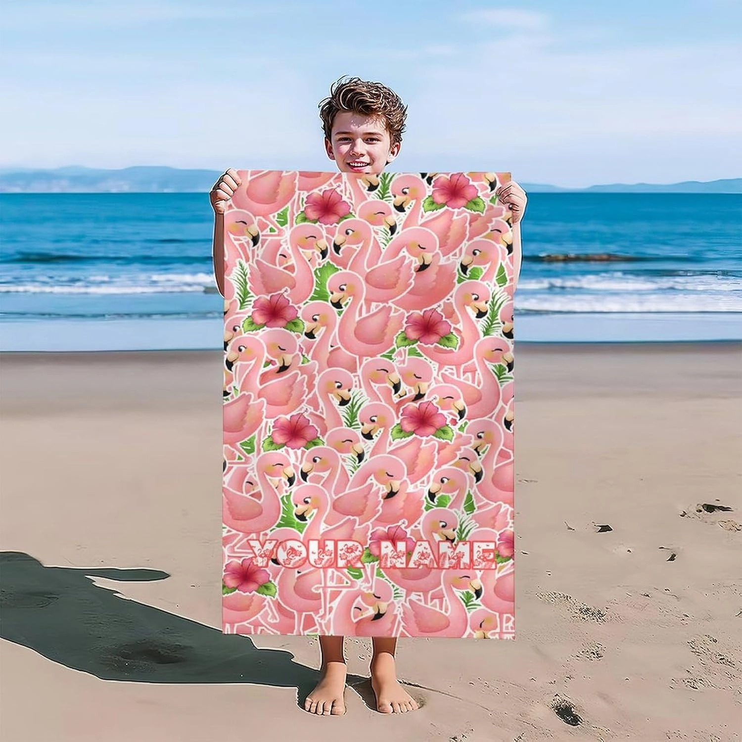 Flamingo Beach Towel for Adults - Personalized Microfiber Quick Dry Sandproof Bath Towels for Women - 40" x 70" Oversized Soft Packable Beach Accessories for Travel, Pool