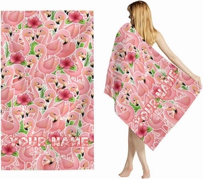 Flamingo Beach Towel for Adults - Personalized Microfiber Quick Dry Sandproof Bath Towels for Women - 40" x 70" Oversized Soft Packable Beach Accessories for Travel, Pool