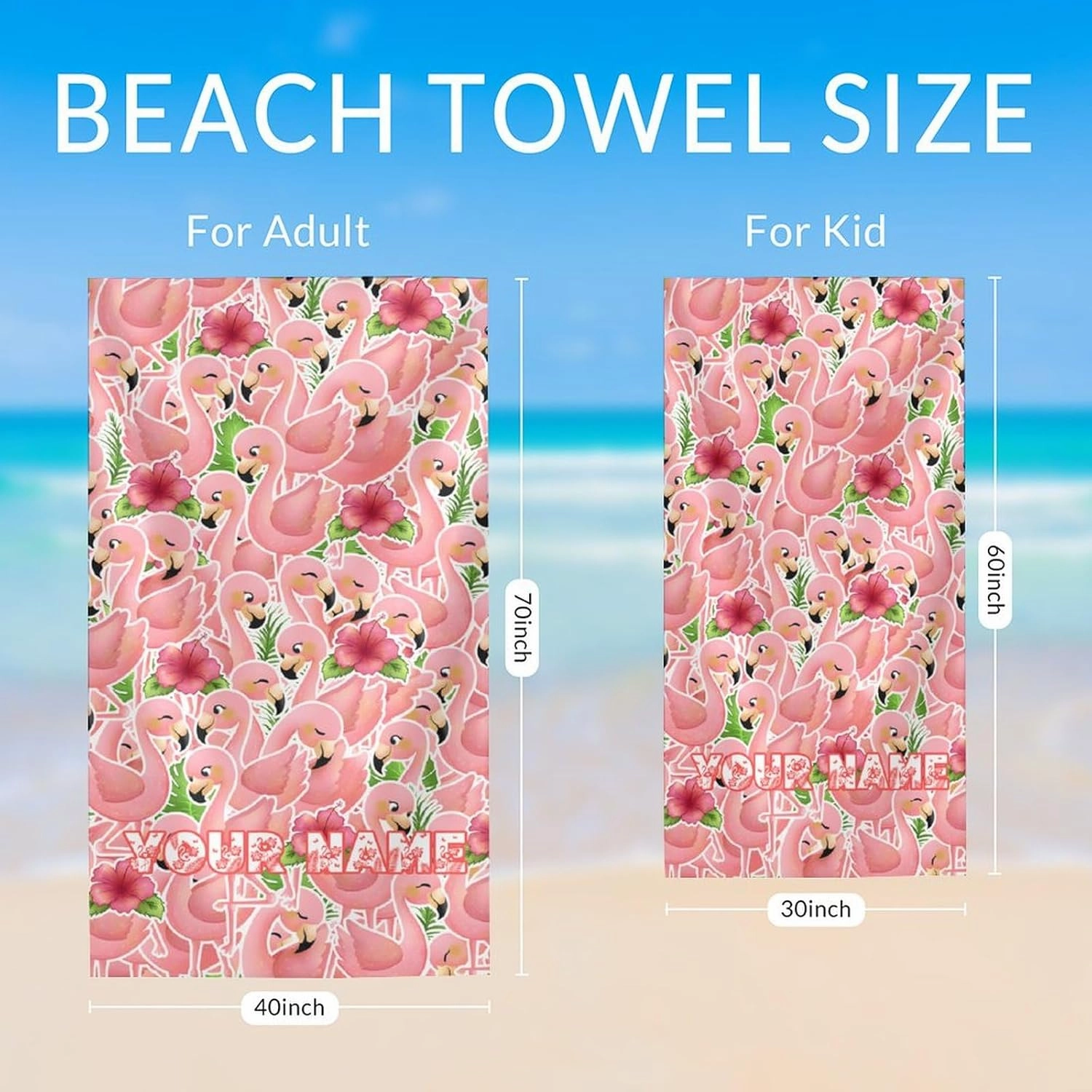 Flamingo Beach Towel for Adults - Personalized Microfiber Quick Dry Sandproof Bath Towels for Women - 40" x 70" Oversized Soft Packable Beach Accessories for Travel, Pool