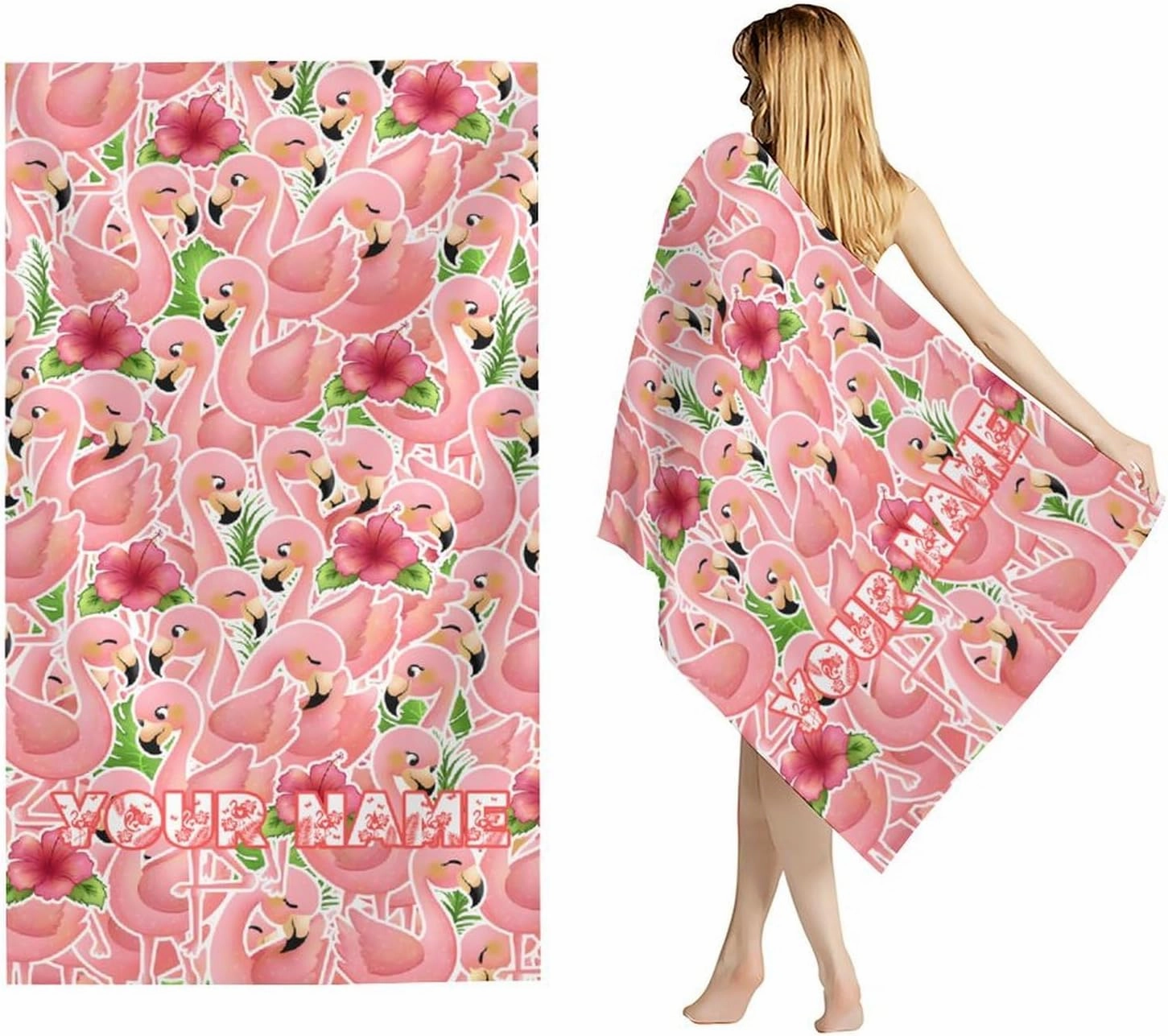 Flamingo Beach Towel for Adults - Personalized Microfiber Quick Dry Sandproof Bath Towels for Women - 40" x 70" Oversized Soft Packable Beach Accessories for Travel, Pool