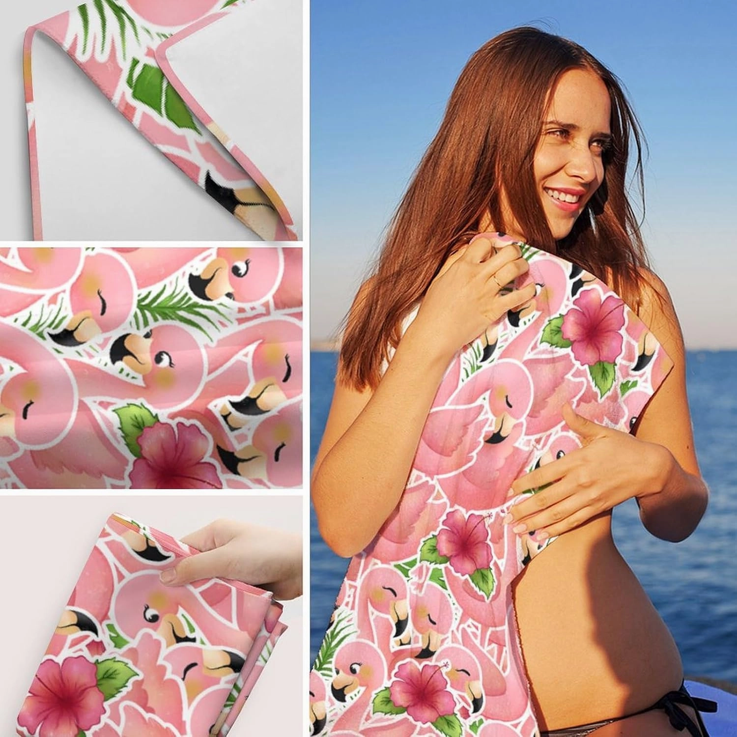 Flamingo Beach Towel for Adults - Personalized Microfiber Quick Dry Sandproof Bath Towels for Women - 40" x 70" Oversized Soft Packable Beach Accessories for Travel, Pool
