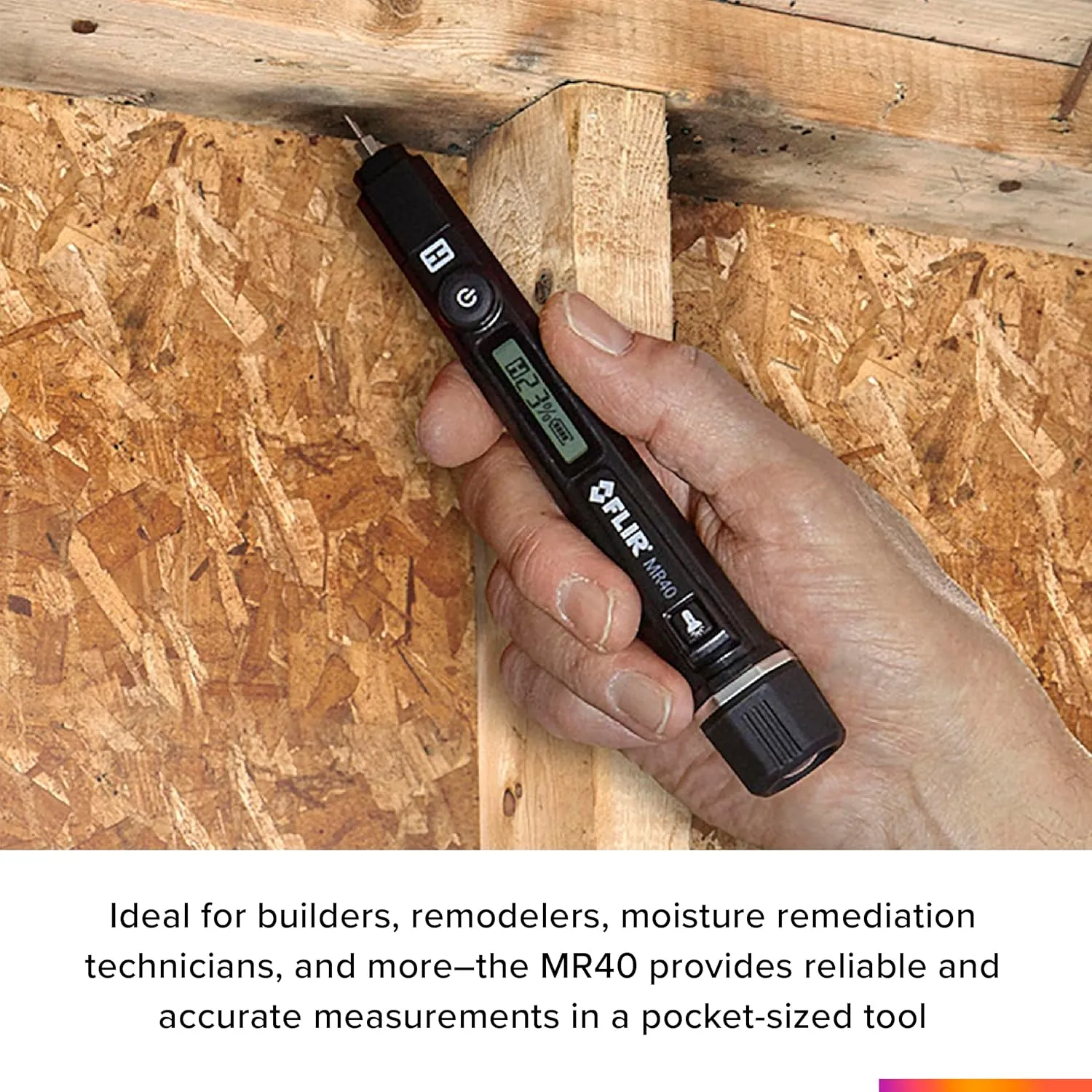 FLIR MR40 Moisture Pen   Flashlight, Pocket Portable, Rugged 2-Pin, Single-Scale Moisture Meter with an Integrated Flashlight for Wood and Common Building Materials