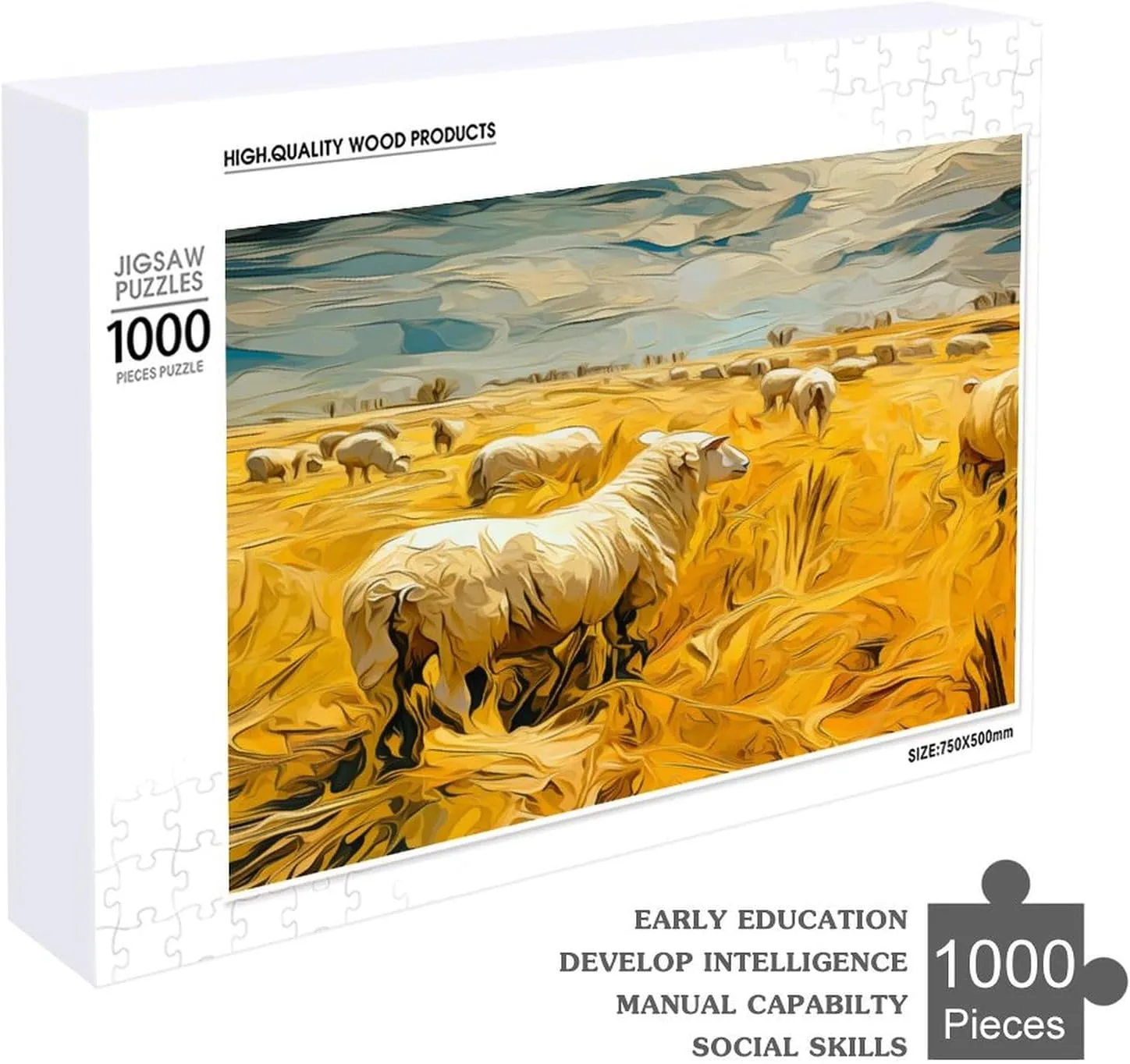 Flock of Sheep 1000 Piece Jigsaw Puzzle,Golden Grassland Wooden Puzzle for Adults, Gift,1000 PCS