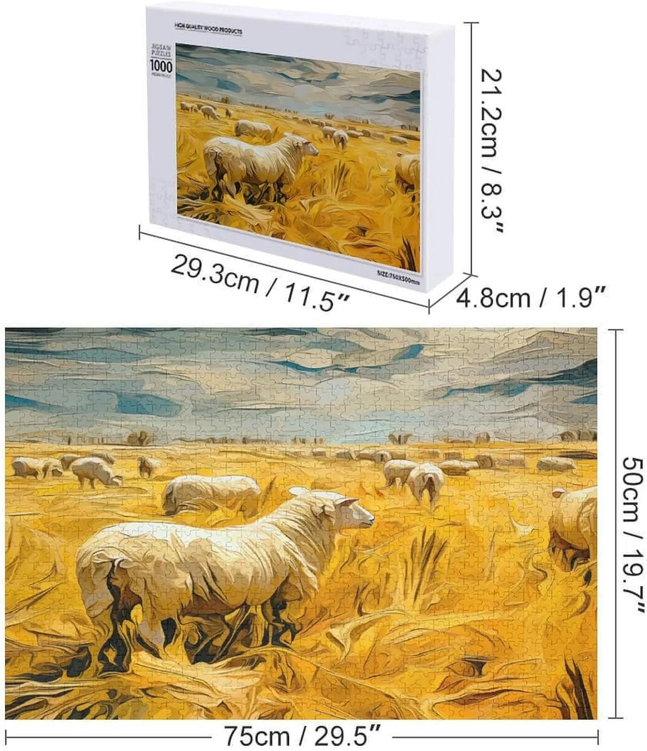 Flock of Sheep 1000 Piece Jigsaw Puzzle,Golden Grassland Wooden Puzzle for Adults, Gift,1000 PCS